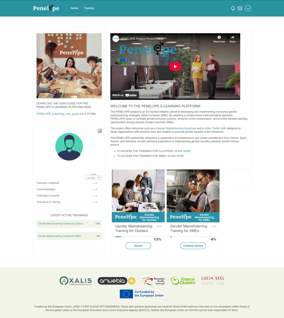 PENELOPE E Learning Platform A New Support Tool for Gender Mainstreaming Training for Clusters and SMEs PENELOPE E-Learning Platform for clusters and SMEs on gender equality